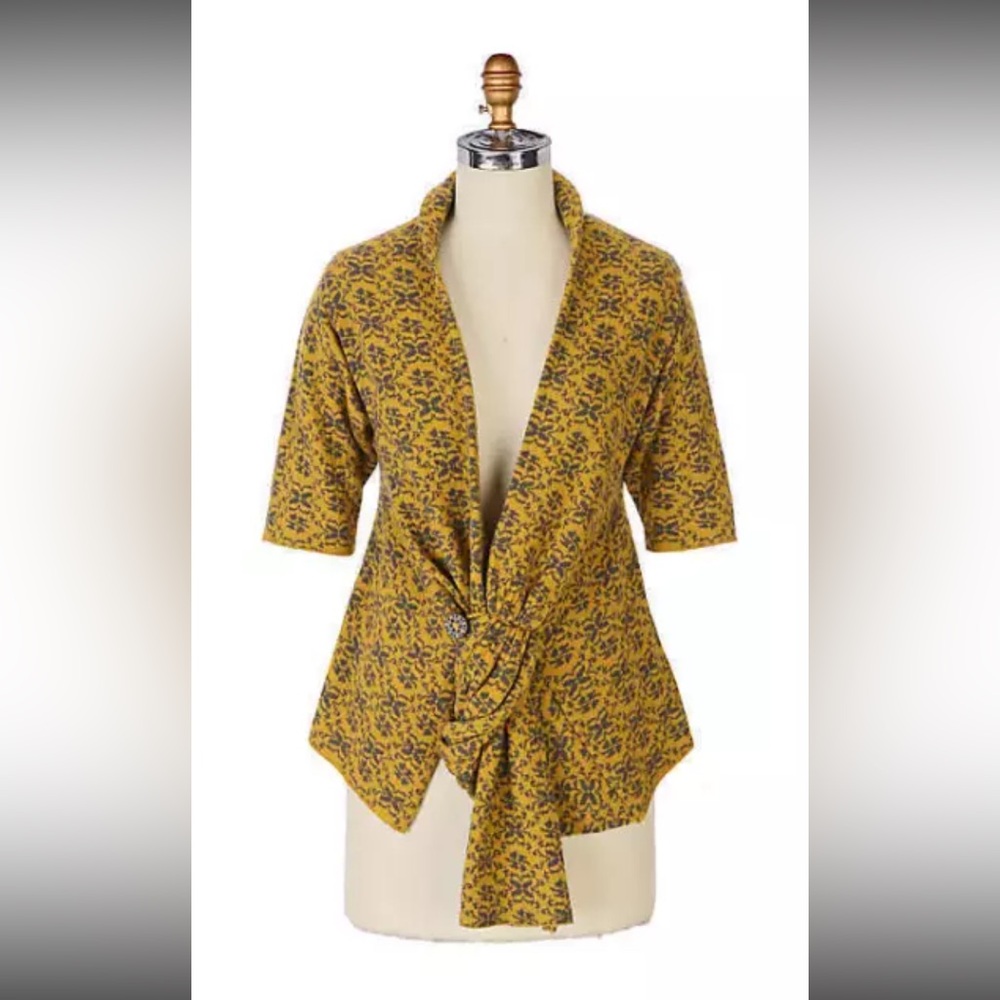 Anthropologie Moth Jacquard "Scarf Tied Cardigan" Sweater M